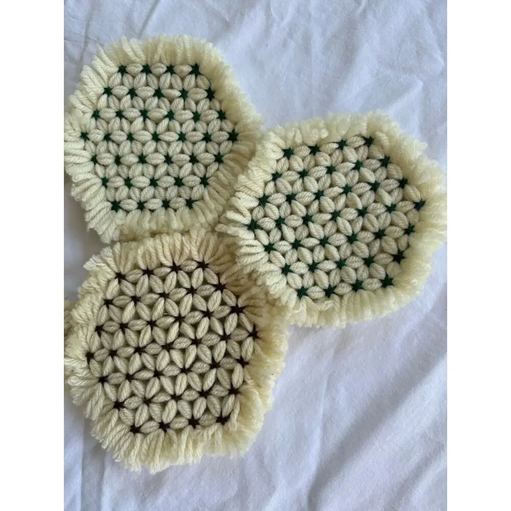 Vintage Handmade Crocheted Cottagecore Fringed Coasters Set of 7